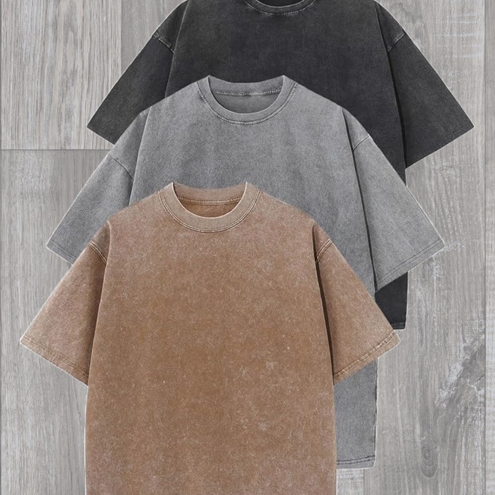 3 Pack Oversized T-Shirts, Acid Wash, Unisex Loose Fit, Streetwear